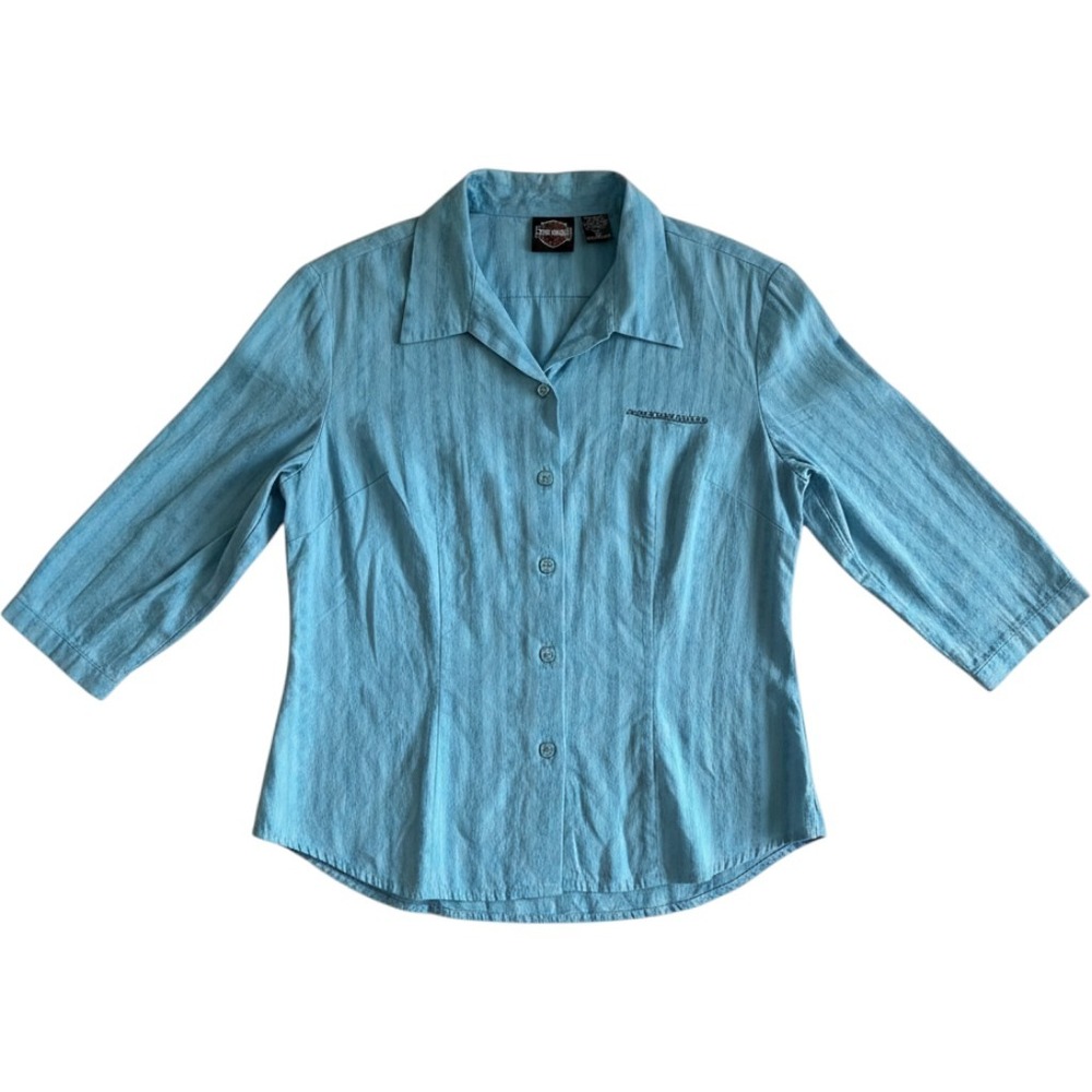 Harley-Davidson Tori Richard Light Blue Jacquard Button Up Shirt‎ Women Medium
